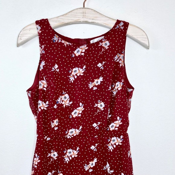 Love, Nickie Lew Women s High Low Floral Dress Size 7 Maroon Red Sleeveless M - Picture 4 of 8